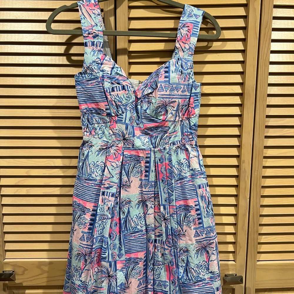 Lilly Pulitzer Cyndi Dress in Whisper Blue Yeah Buoy, size 0, EEUC